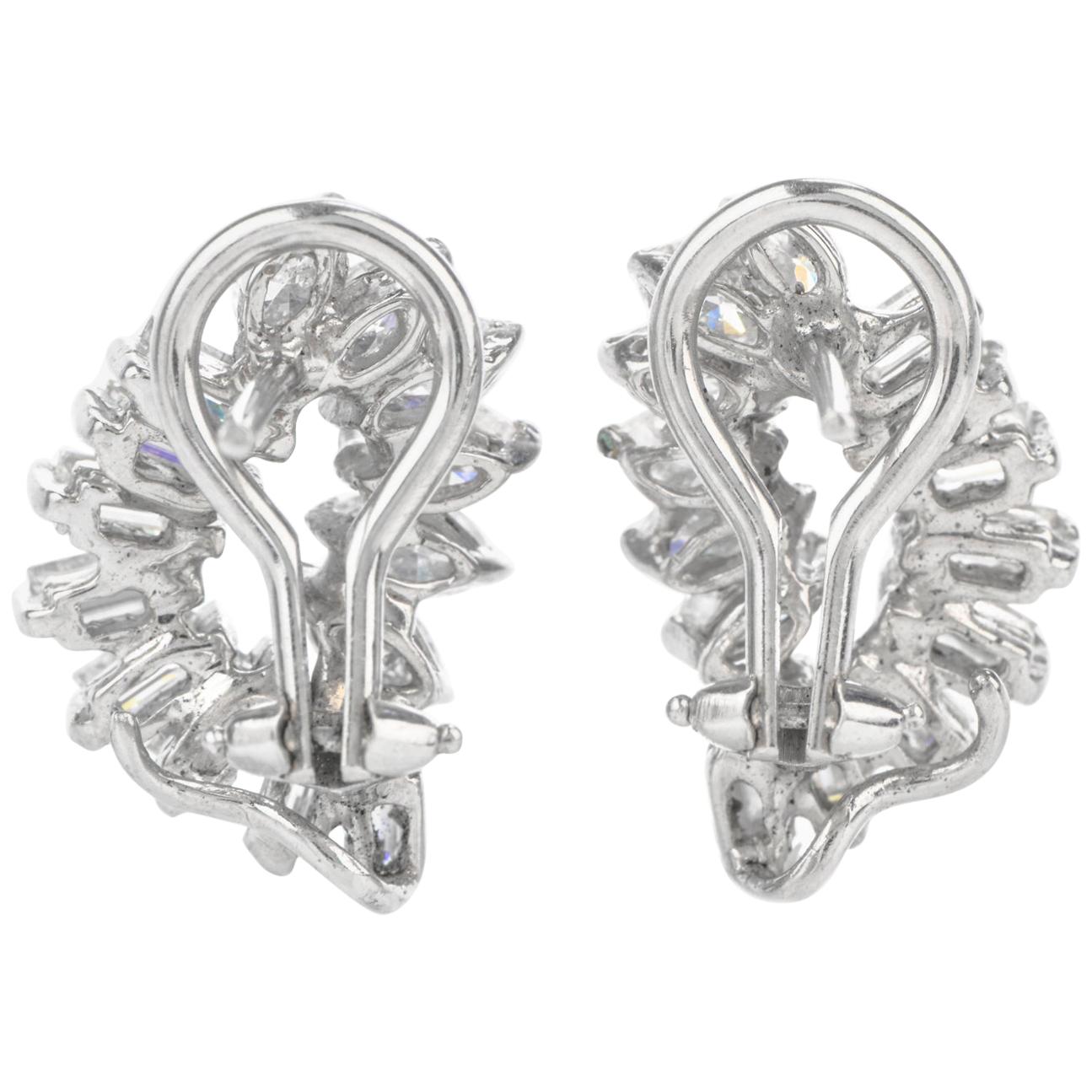 Marquise Cut Vintage Diamond Leaf Inspired 18 Karat Earrings