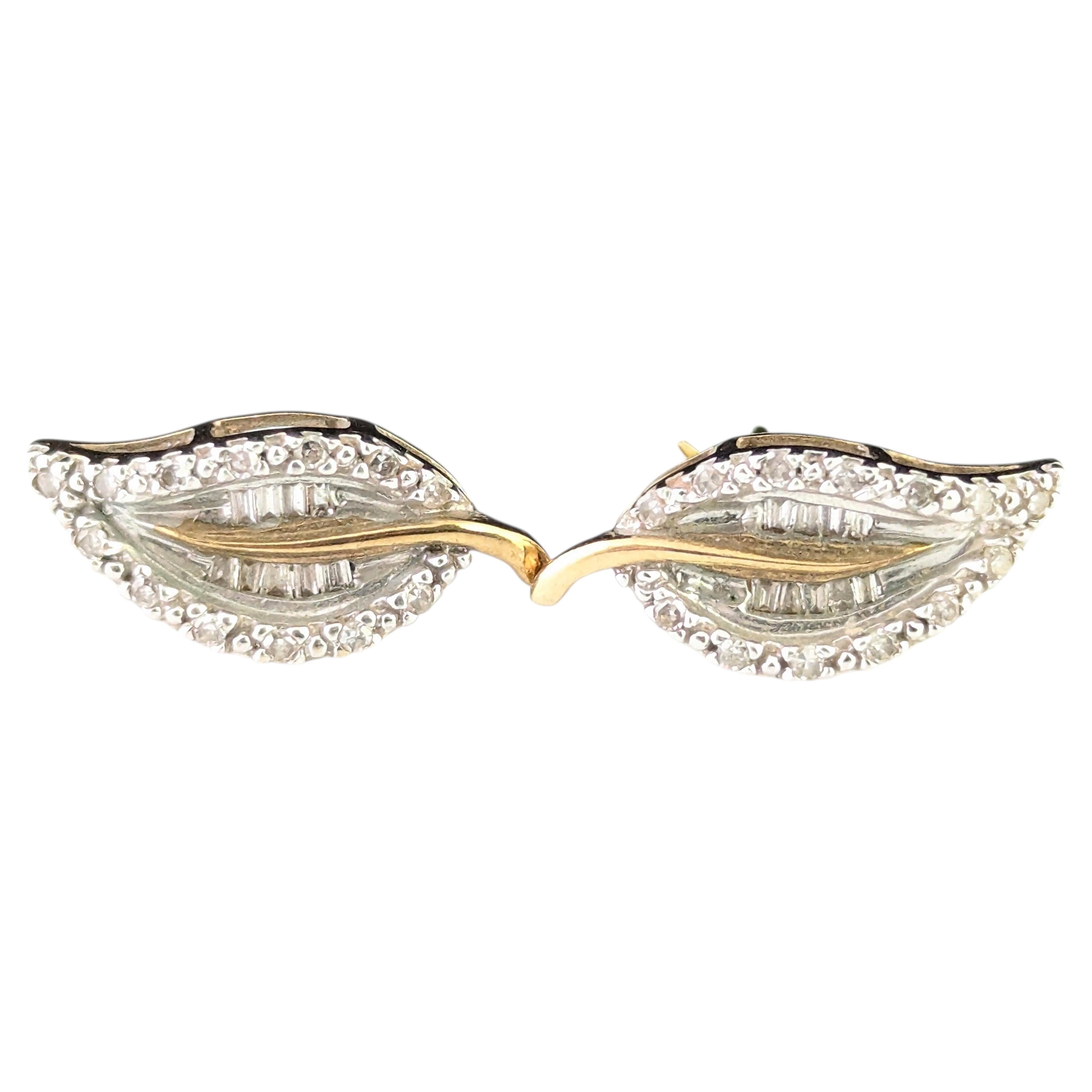 Pendientes vintage de diamantes, oro de 9 quilates en venta