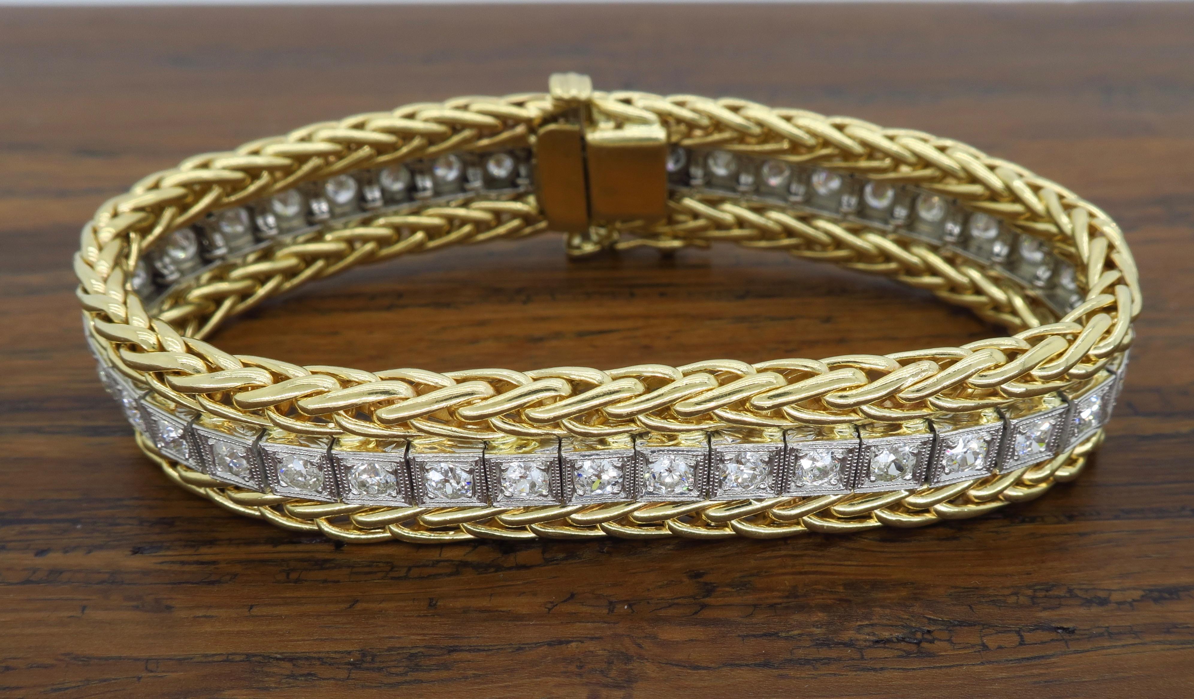 Vintage Diamond Line Bracelet in White and Yellow Gold 1