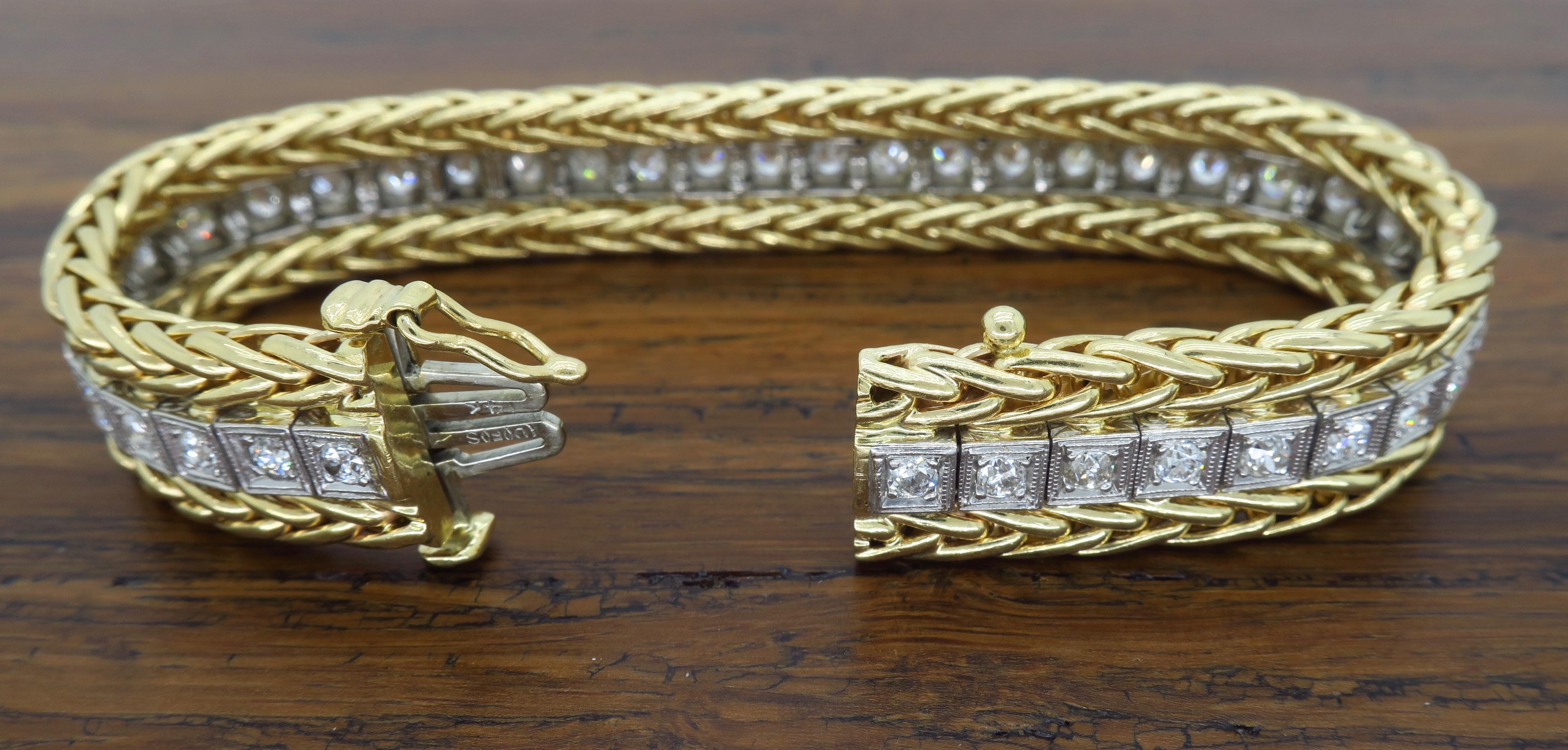 Vintage Diamond Line Bracelet in White and Yellow Gold 2