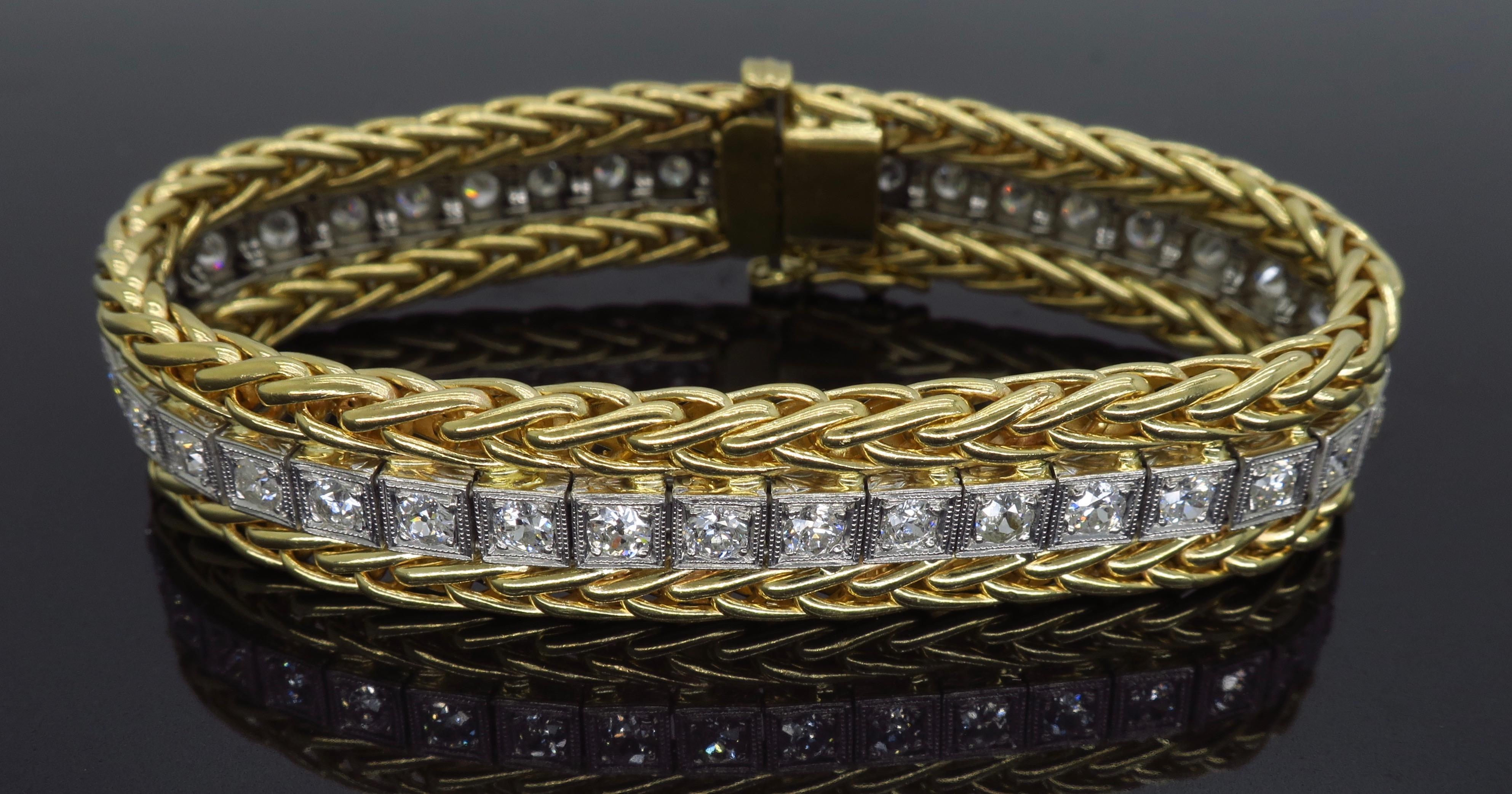 Vintage Diamond Line Bracelet in White and Yellow Gold 3