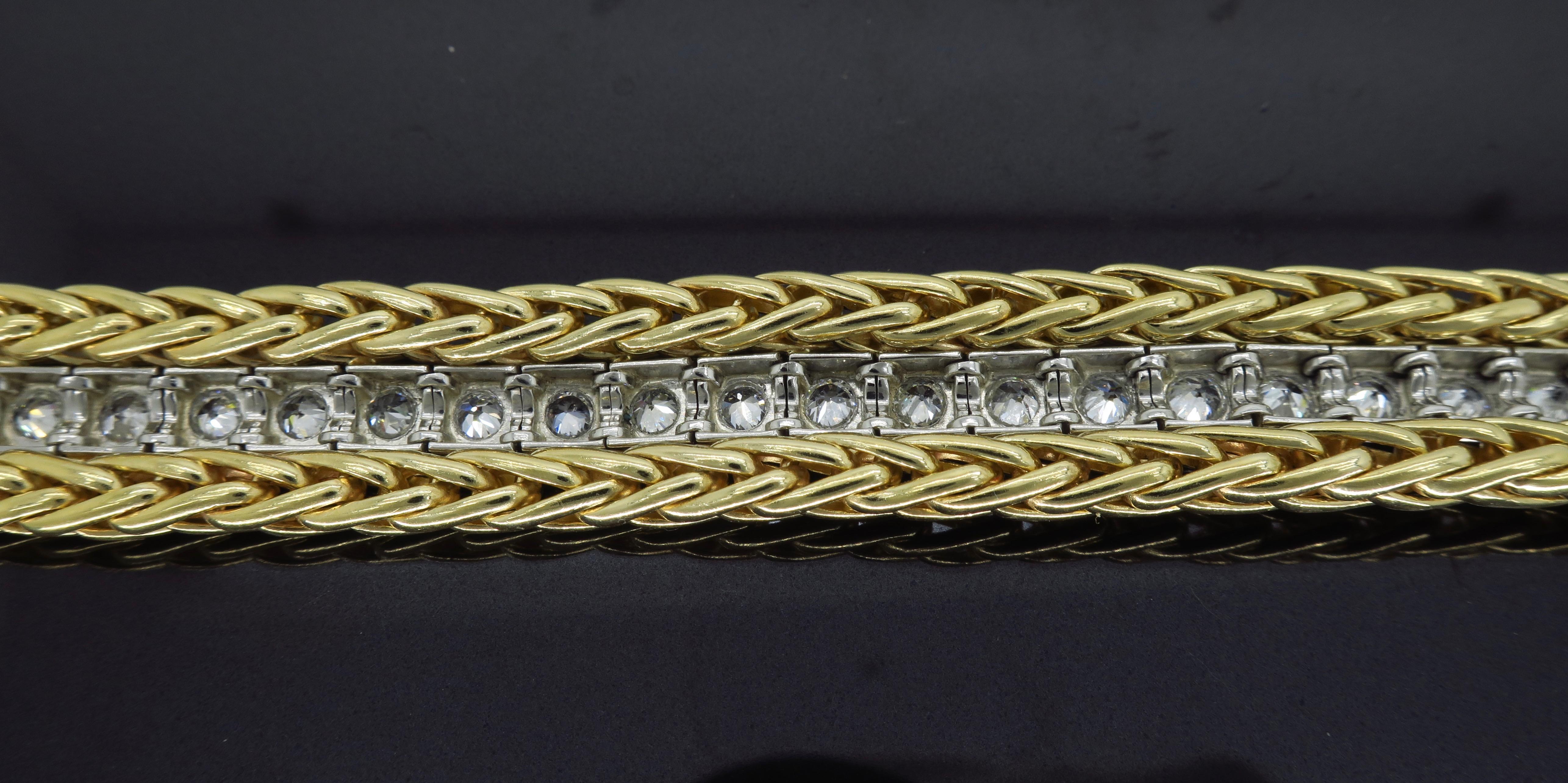 Vintage Diamond Line Bracelet in White and Yellow Gold 4