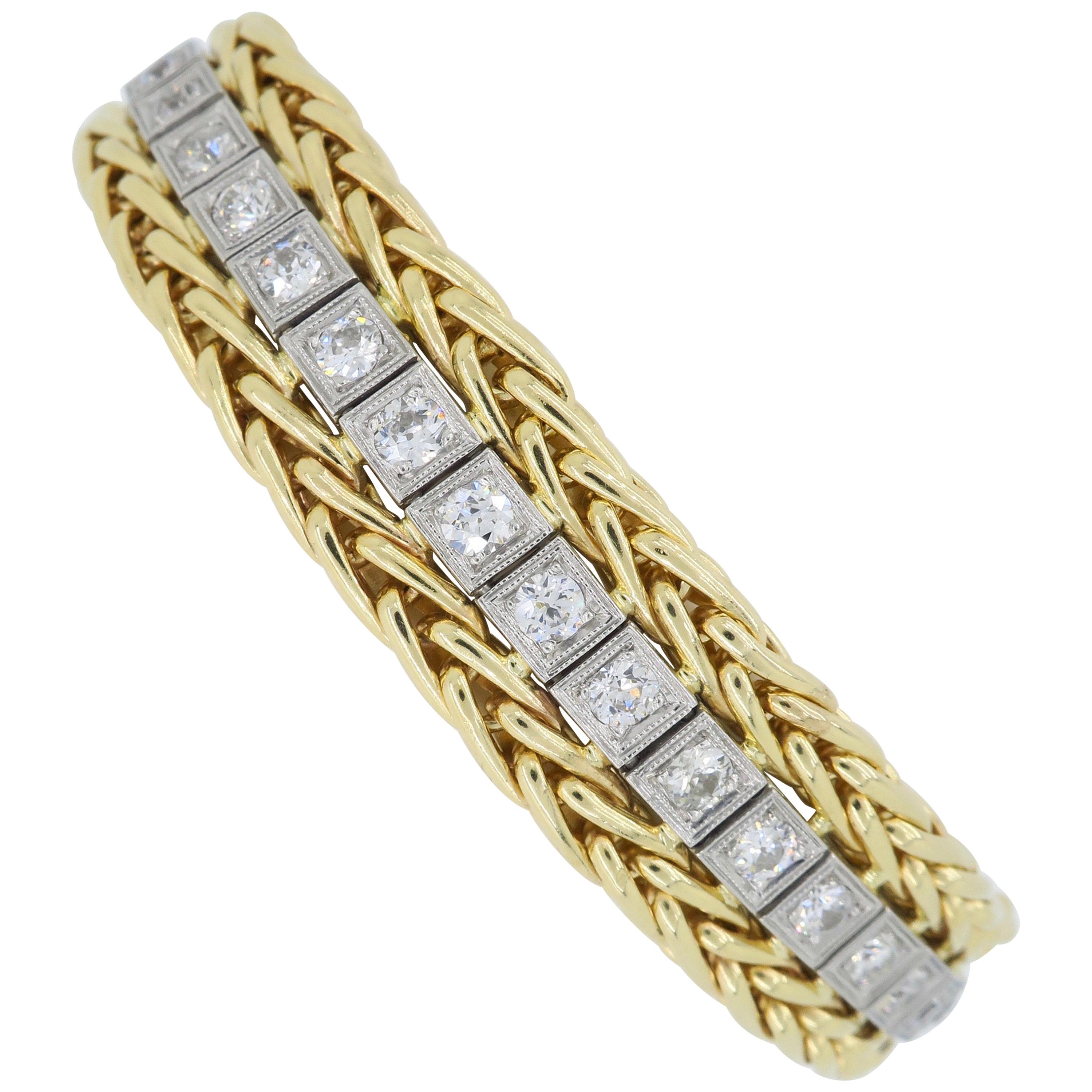 Vintage Diamond Line Bracelet in White and Yellow Gold