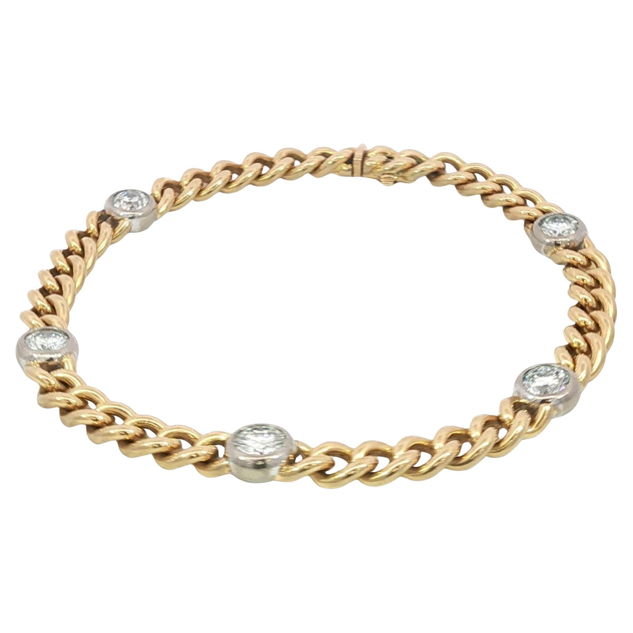 Vintage Diamond Link Bracelet 18K Yellow gold 7.5" fit size ~3.0ctw
