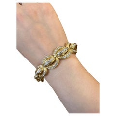 Vintage Diamond Link Textured Bracelet Heavy 18k Yellow Gold