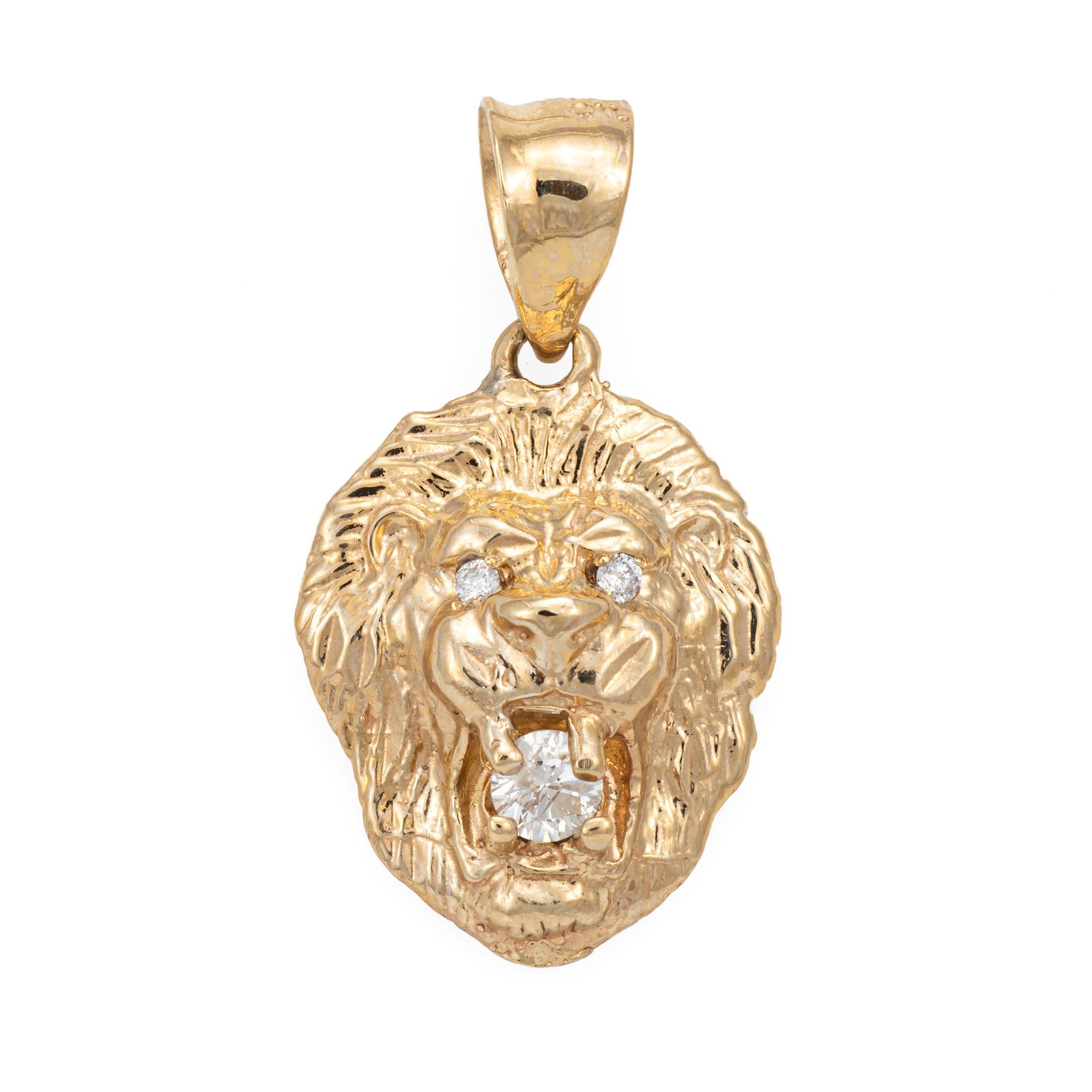 Modern Vintage Diamond Lion Pendant 10k Yellow Gold Estate Fine Animal Jewelry For Sale