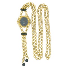 Vintage Diamond Longines Watch Pendant Bloodstone 18k Gold Chain Necklace