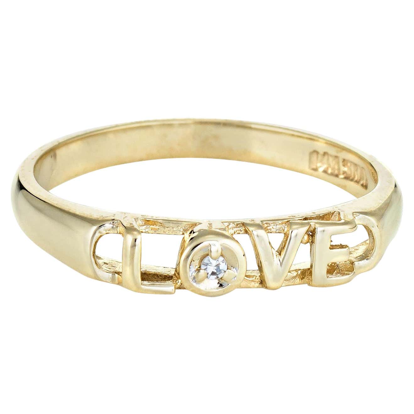 Vintage Diamond Love Script Ring 14 Karat Yellow Gold Estate Fine ...
