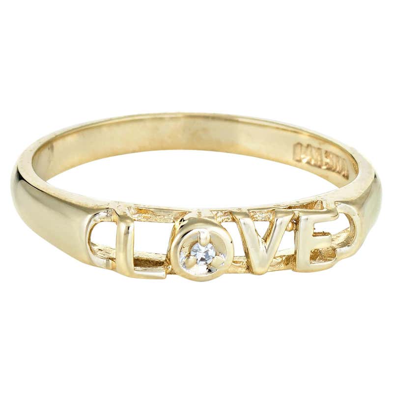 Vintage Diamond Love Script Ring 14 Karat Yellow Gold Estate Fine ...