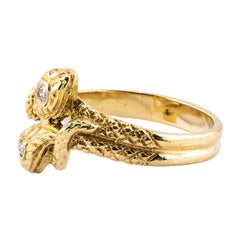 Vintage Diamond Lovers Knot Intertwined Snake Ring 14 Karat Yellow Gold Unisex