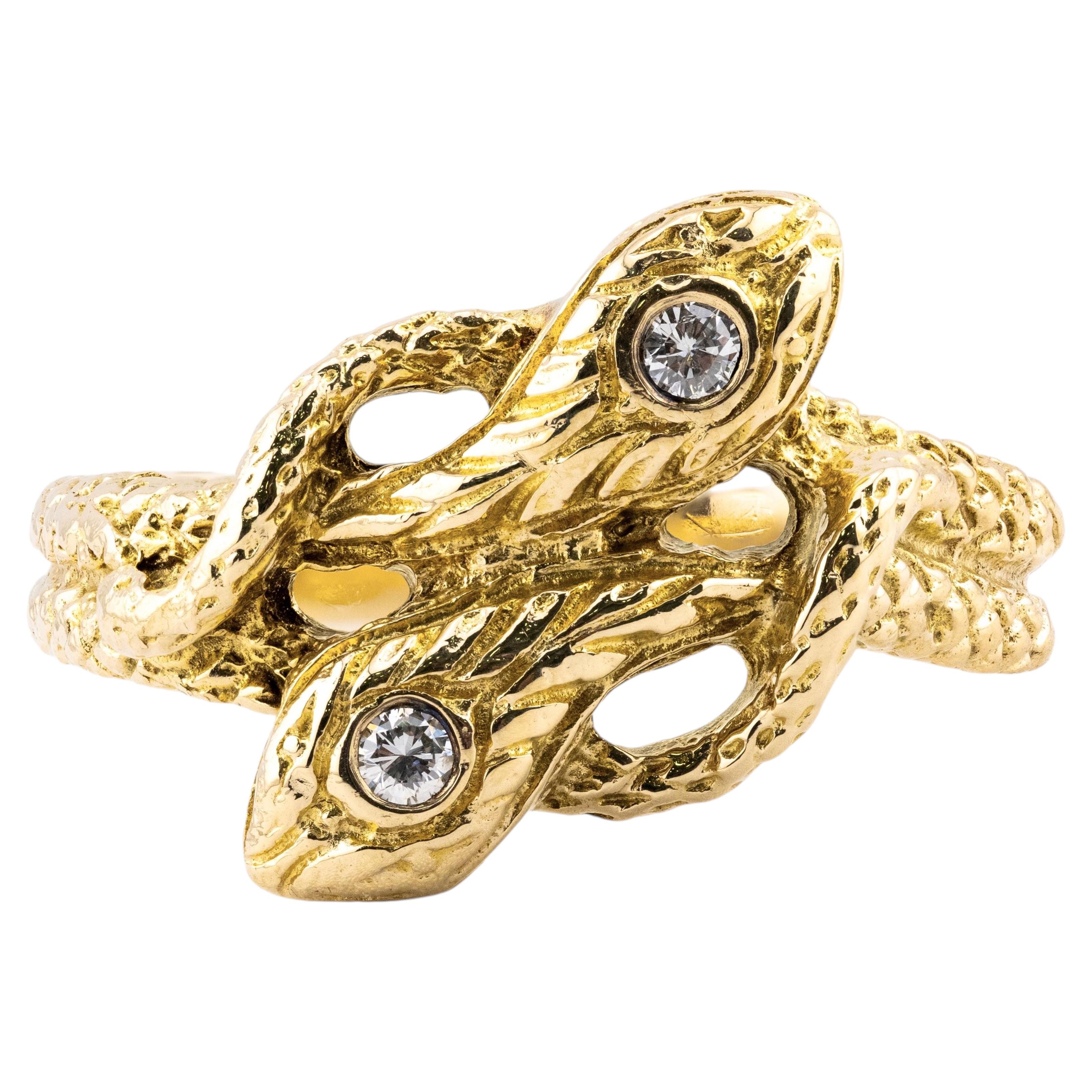 Vintage Diamond Lovers Knot Intertwined Snake Ring 14 Karat Gelbgold Unisex im Angebot