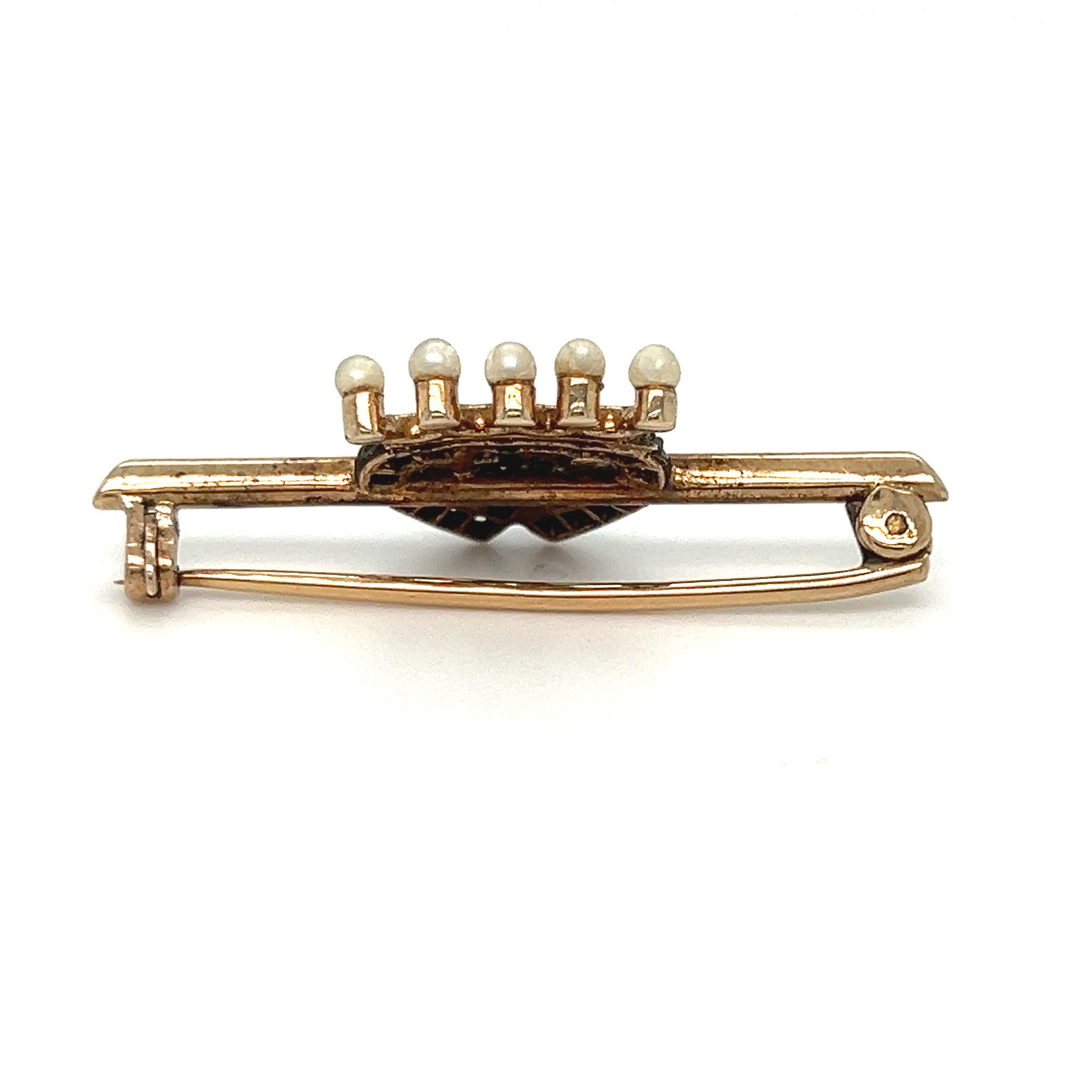 Old Mine Cut Vintage Diamond Luckenbooth Brooch in Silver/14K Yellow Gold - 0.44ct. For Sale