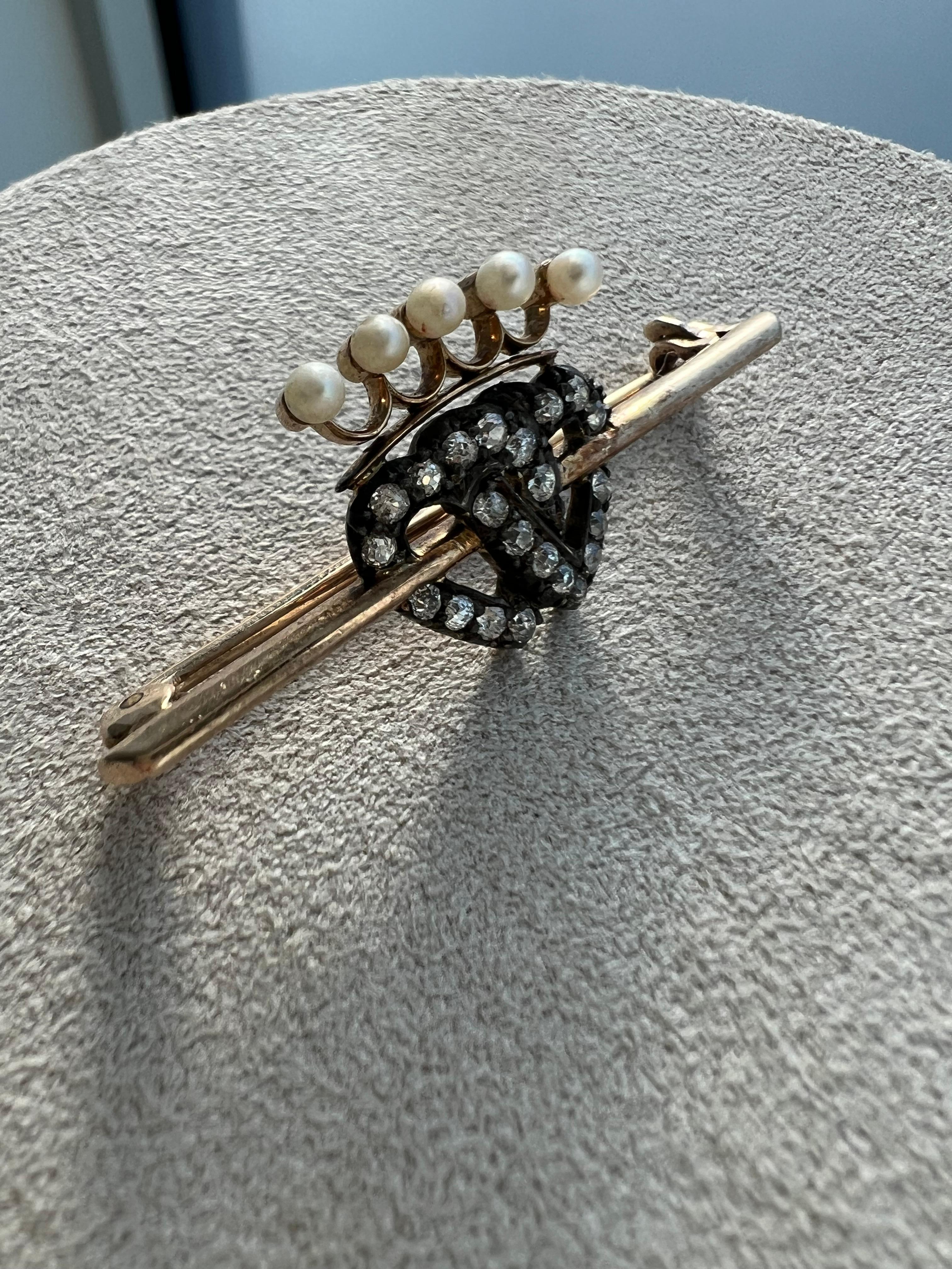 Vintage Diamond Luckenbooth Brooch in Silver/14K Yellow Gold - 0.44ct. In Good Condition For Sale In San Francisco, CA