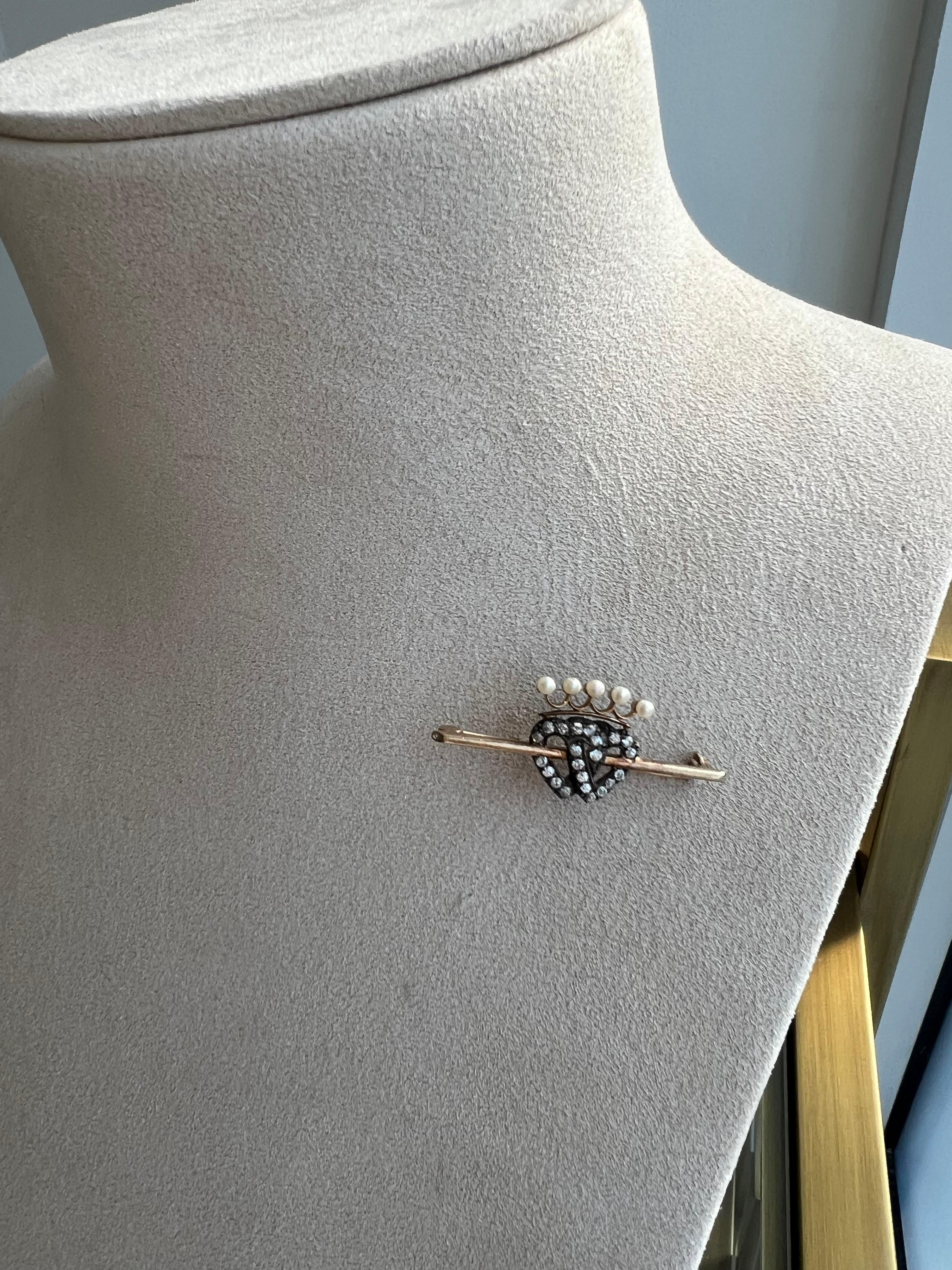 Women's or Men's Vintage Diamond Luckenbooth Brooch in Silver/14K Yellow Gold - 0.44ct. For Sale