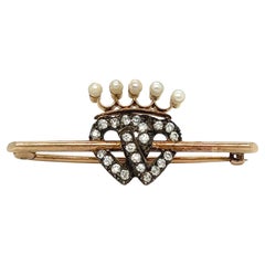 Spilla vintage con diamante Luckenbooth in argento/oro giallo - 0,44 carati.