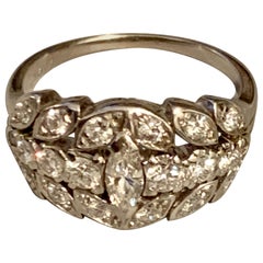 Vintage Diamond Marquise, Single and Brilliant Cut 14 Karat White Gold Ring