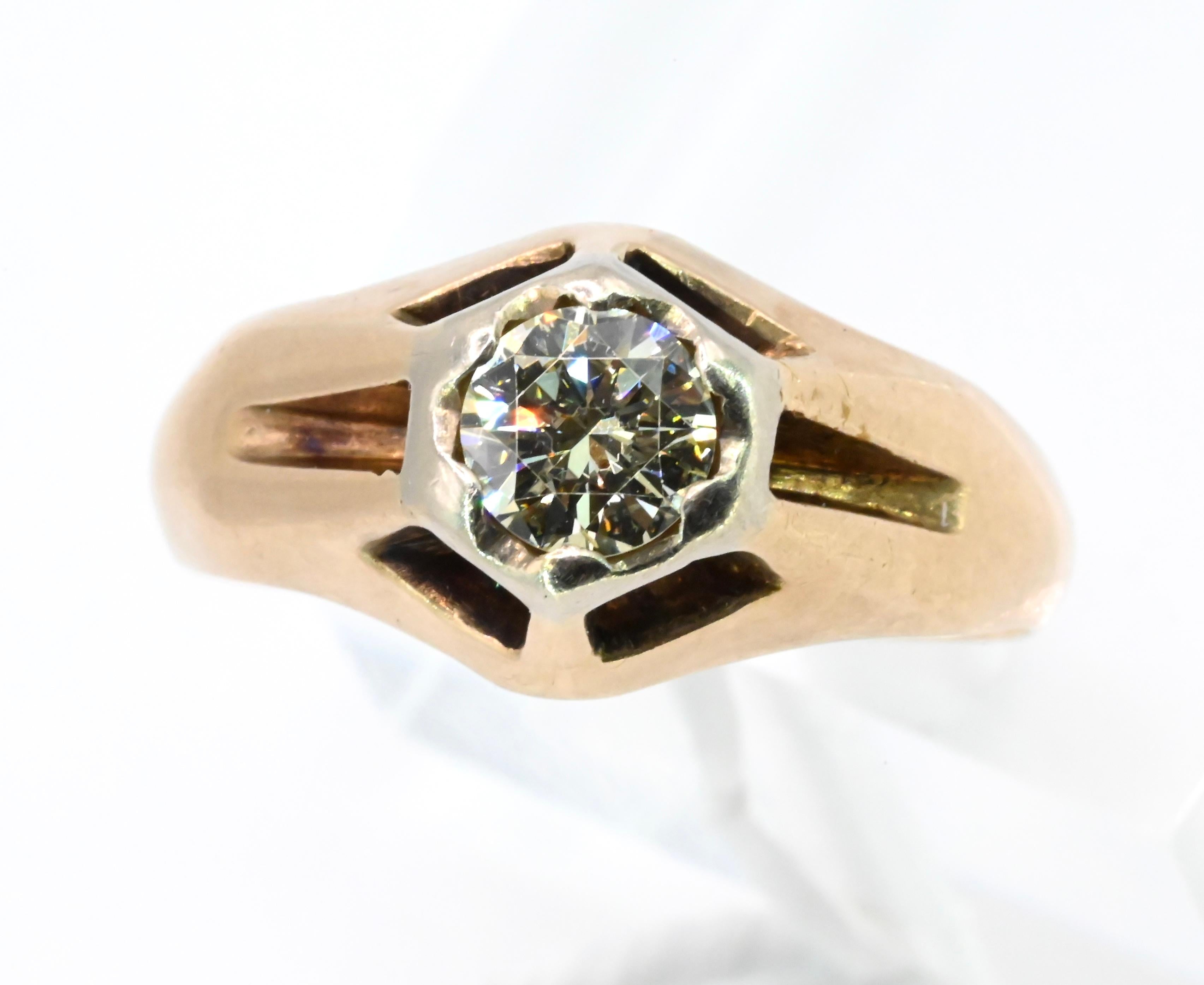 Vintage Diamond Men’s Ring 14K Yellow Gold For Sale at 1stDibs