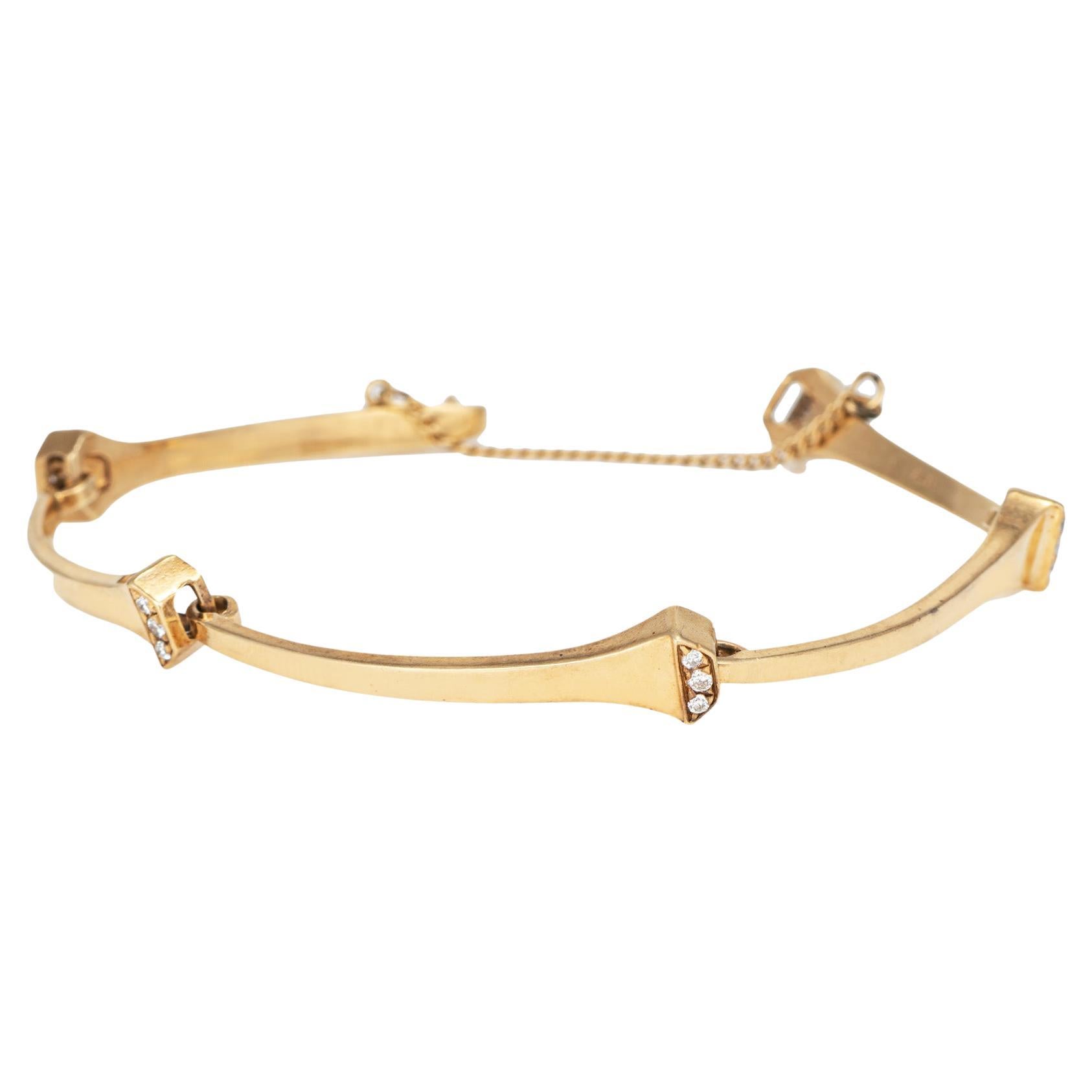 Vintage Diamond Multi Nail Bracelet 14k Yellow Gold Equestrian Fine Jewelry