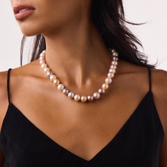 Vintage diamond multicolored pearl 18k white gold necklace