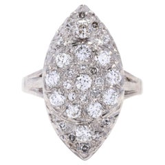 Vintage Diamond Navette Ring, 14K White Gold, Ring, Diamond Cluster