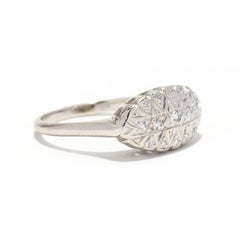 Vintage Diamond Navette Ring, Horizontal Navette Ring, 14K White Gold