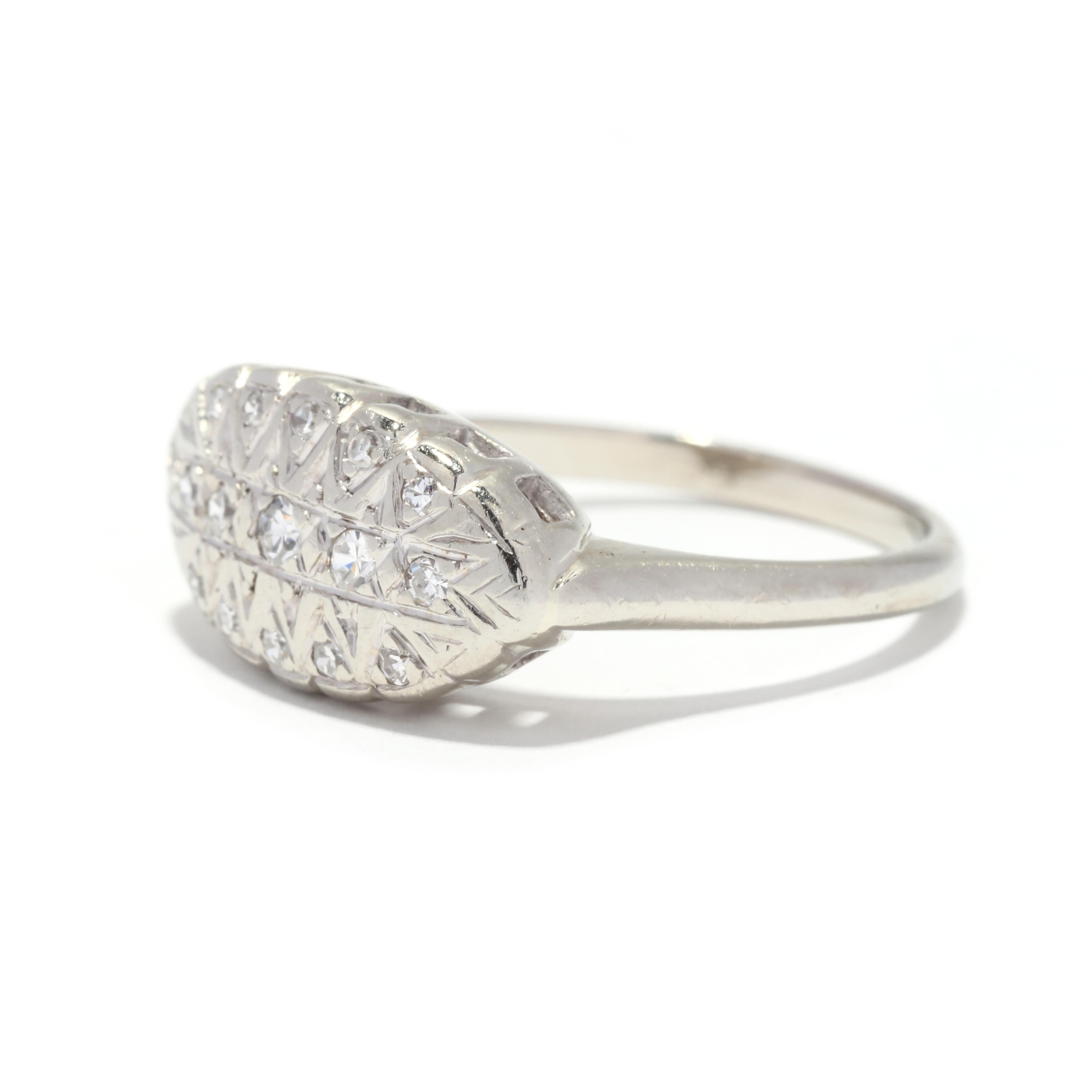 Vintage Diamond Navette Ring, Horizontal Navette Ring, 14K White Gold In Good Condition In McLeansville, NC