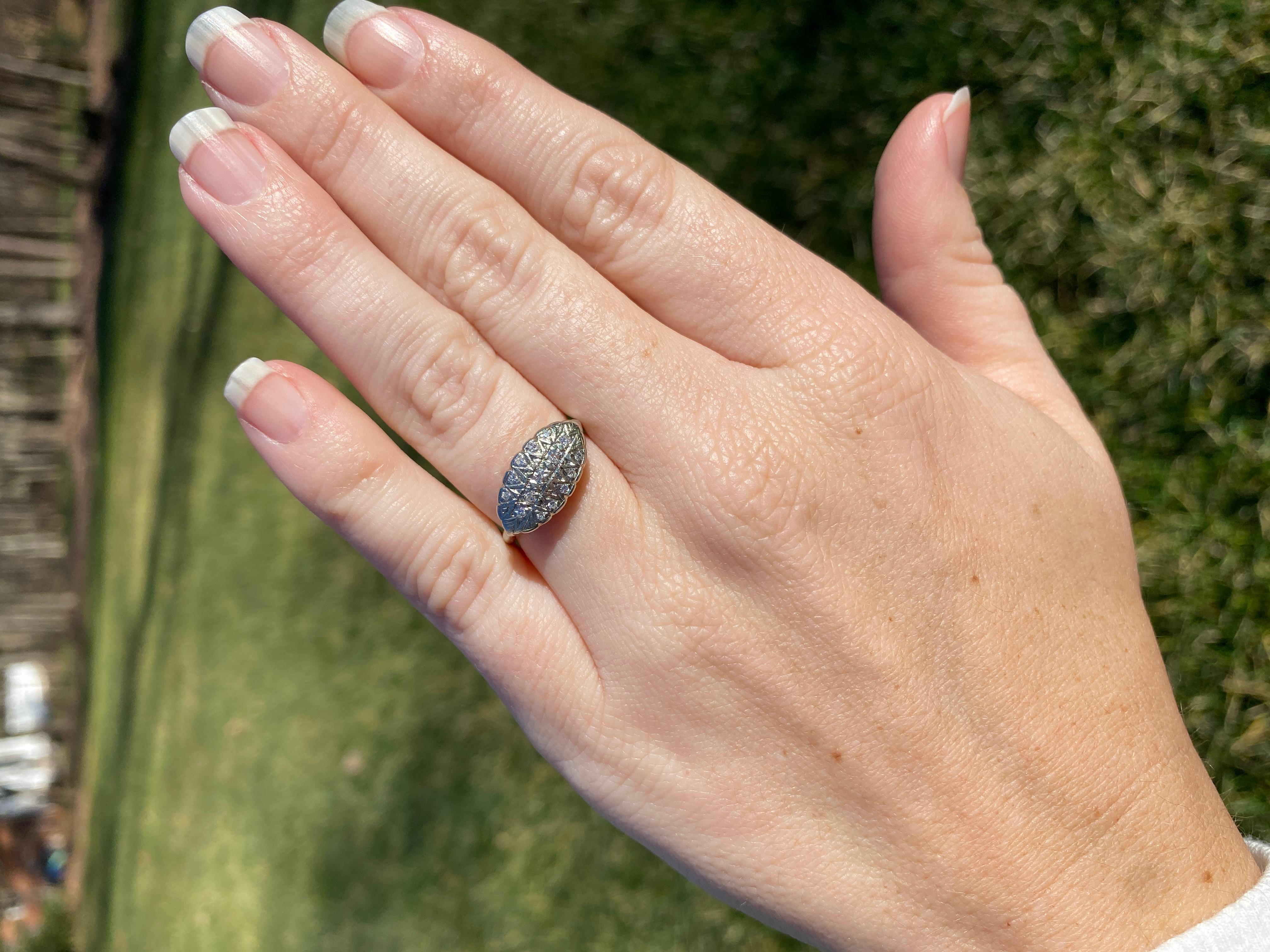 Vintage Diamond Navette Ring, Horizontal Navette Ring, 14K White Gold 1
