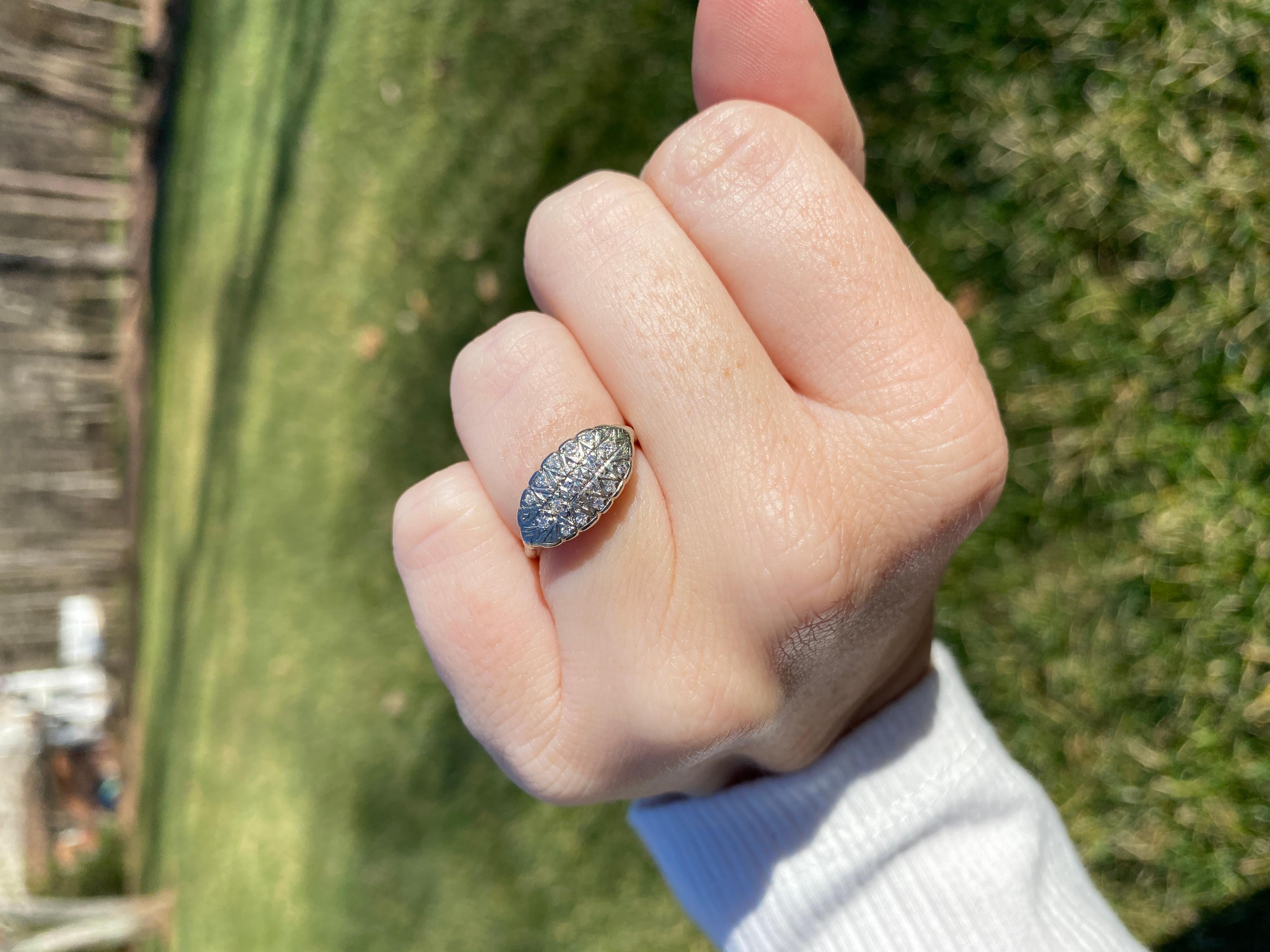Vintage Diamond Navette Ring, Horizontal Navette Ring, 14K White Gold 2