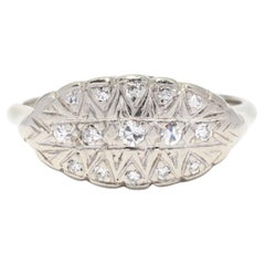 Vintage Diamond Navette Ring, Horizontal Navette Ring, 14K White Gold
