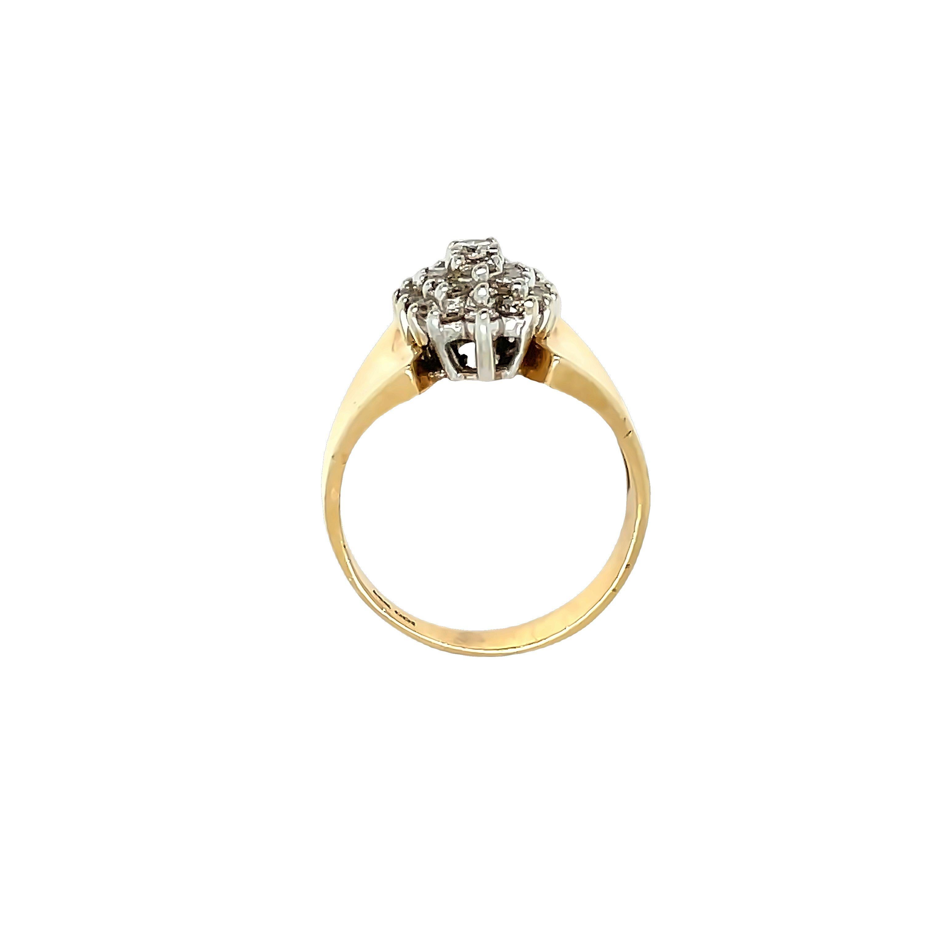 Round Cut Vintage Diamond Navette Ring in 14k White / Yellow Gold For Sale