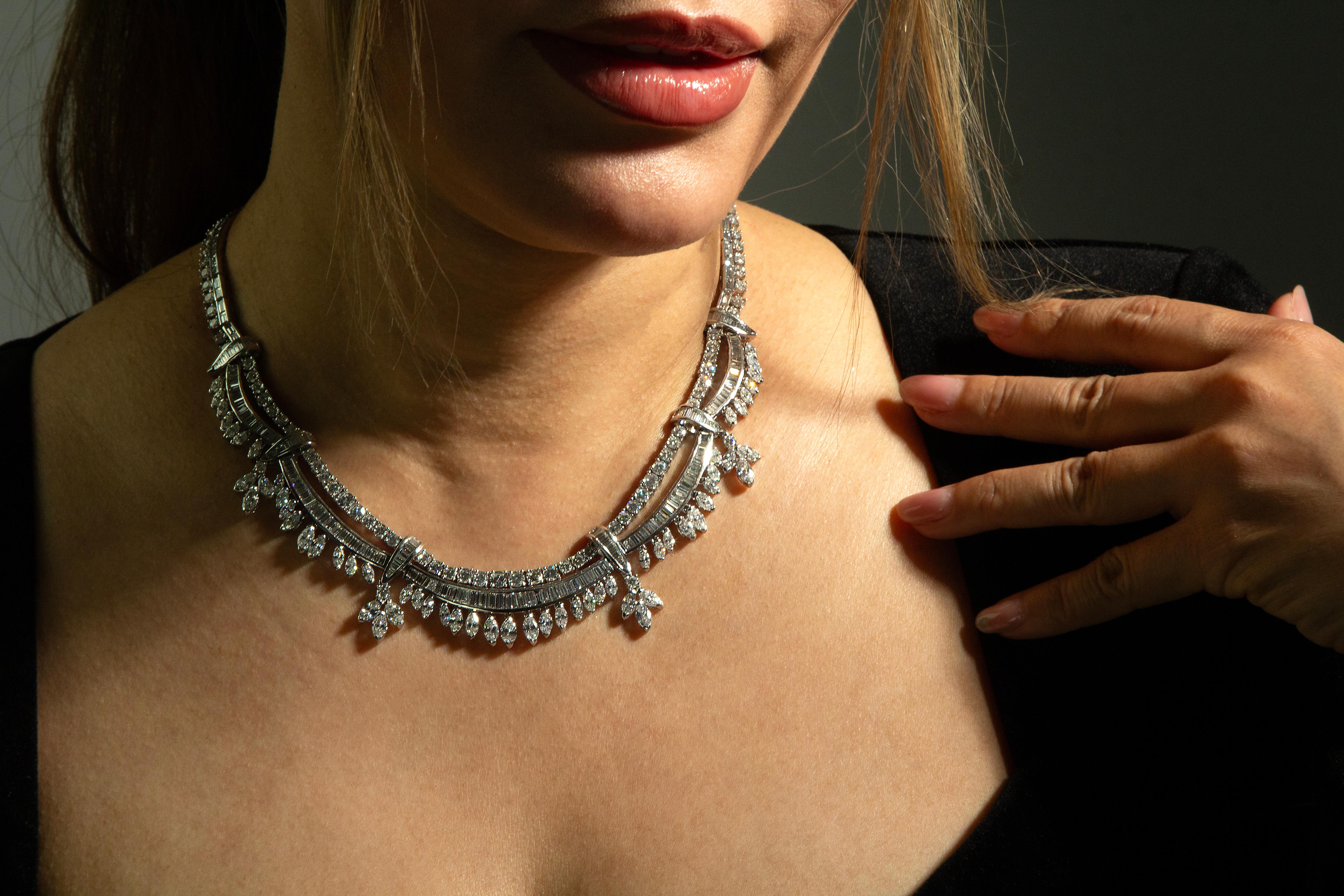 Rétro Collier de diamants vintage en platine 1950 en vente