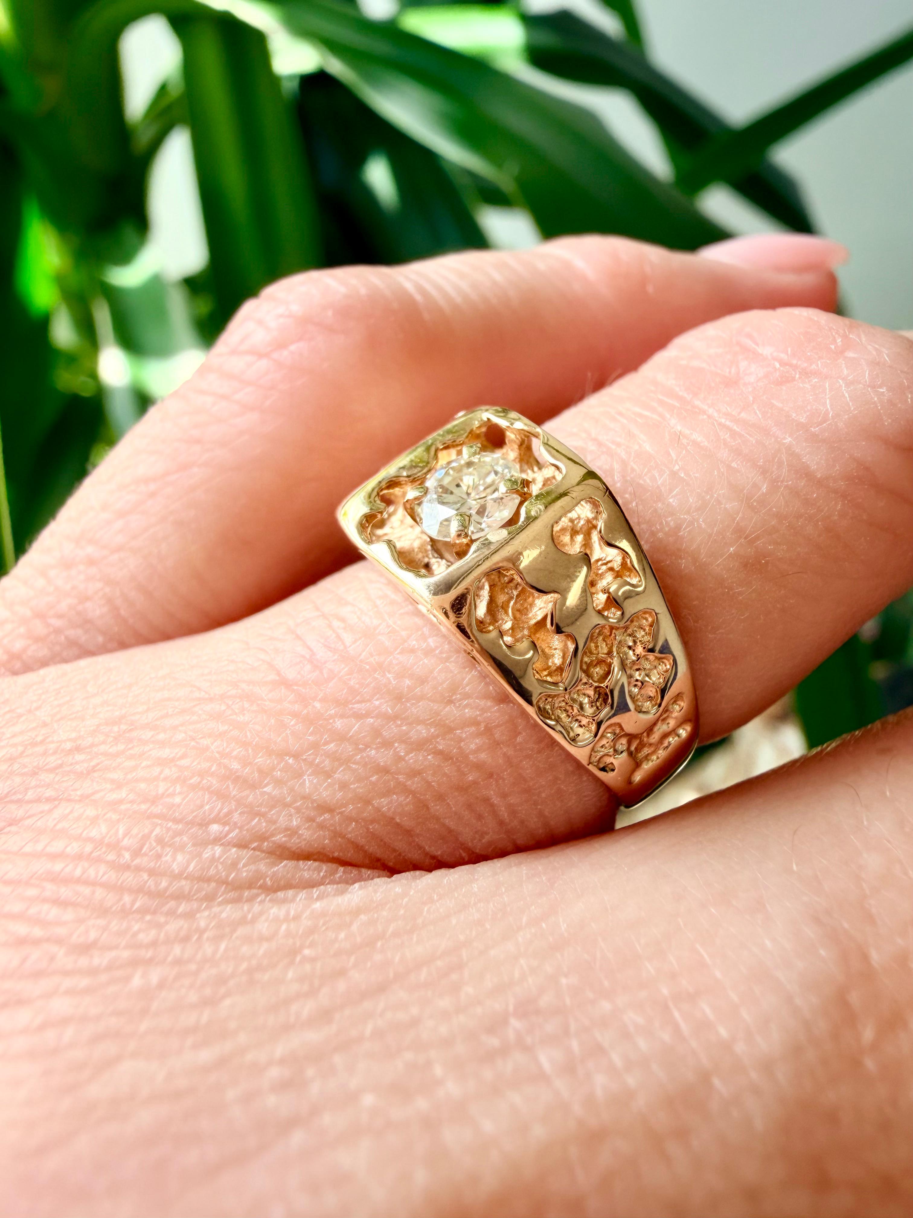 Vintage Diamond Nugget Ring in 14k Gelbgold für Damen oder Herren im Angebot
