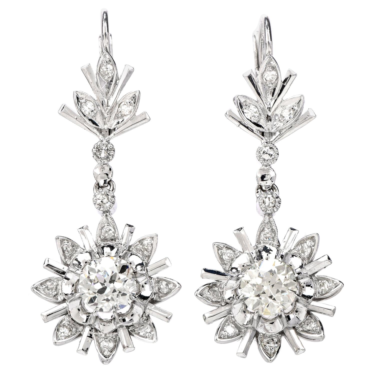 Triple Daisy Dangle Earrings at 1stDibs