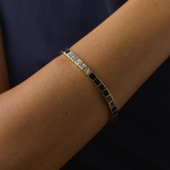 Vintage diamond onyx 18k yellow gold tennis bracelet