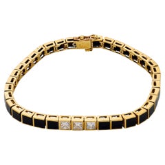 Vintage diamond onyx 18k yellow gold tennis bracelet