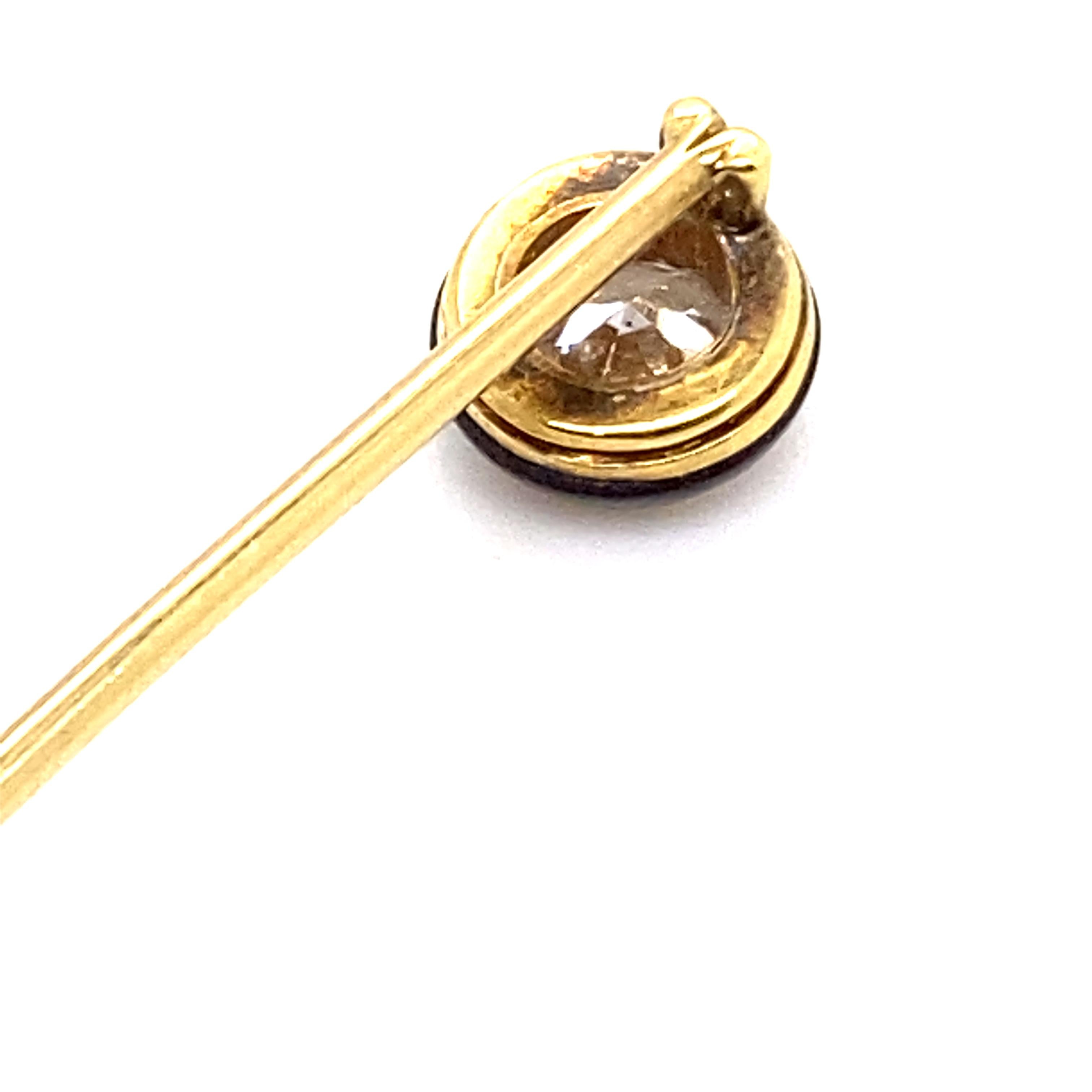 Vintage Diamond Onyx Stickpin 18 Karat Yellow Gold, Circa 1930 In Good Condition For Sale In London, GB