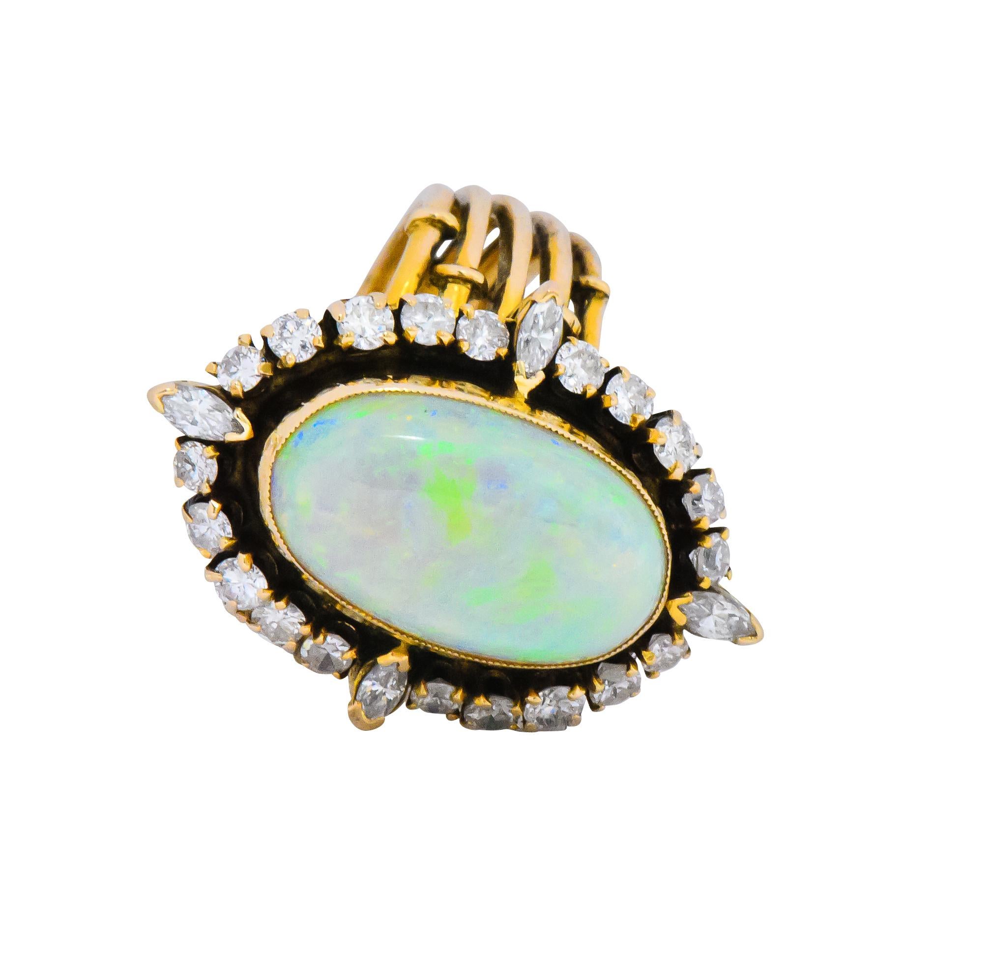 Vintage Diamond Opal 14 Karat Gold Cocktail Ring In Excellent Condition In Philadelphia, PA