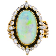 Vintage Diamond Opal 14 Karat Gold Cocktail Ring
