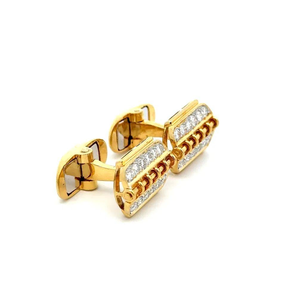 Awesome Diamond Open Face Design Gold Cufflinks. Securely Hand set with Round Brilliant Cut Diamonds, weighing approx. 1.65tcw Beautifully Hand crafted 18K Yellow Gold Open design. Measuring approx. 0.75” l x 0.70” w x 0.40 h. Classic and