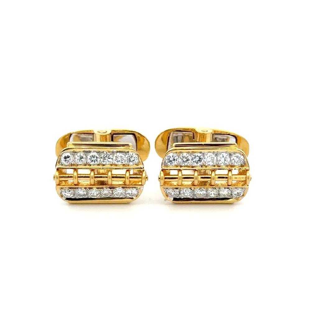 Brilliant Cut Vintage Diamond Open Design Gold Cufflinks Estate Fine Jewelry For Sale