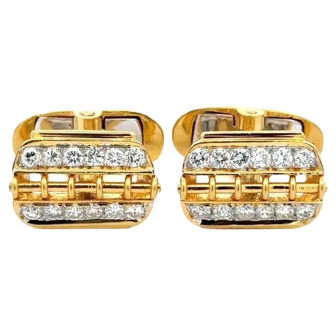 Gemelli d'oro vintage con diamante e design aperto Estate Jewelry