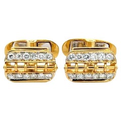 Vintage Diamond Open Design Gold Cufflinks Estate Fine Jewelry