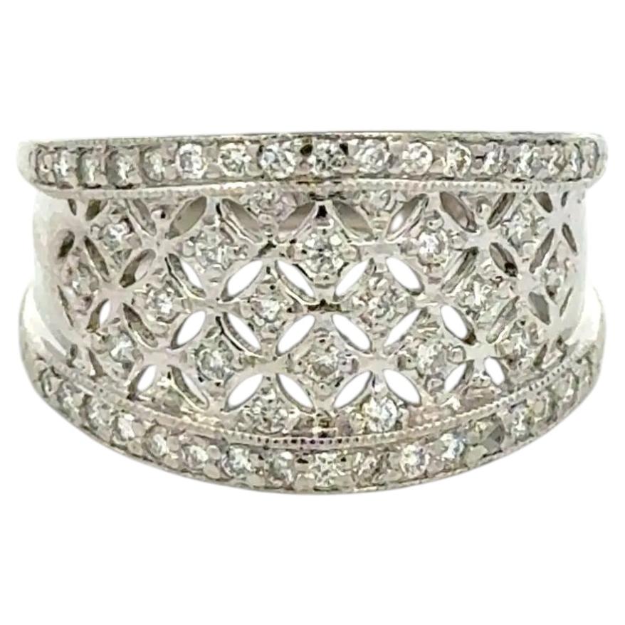 Vintage Diamond Open Lace 12.5mm Gold Statement Making Band Ring