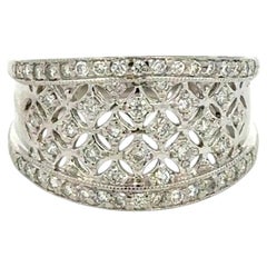 Vintage Diamond Open Lace 12.5mm Gold Statement Making Band Ring
