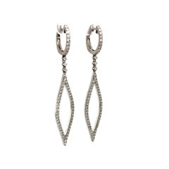 Vintage Diamond Open Marquise Gold Hoop Drop Dangle Earrings