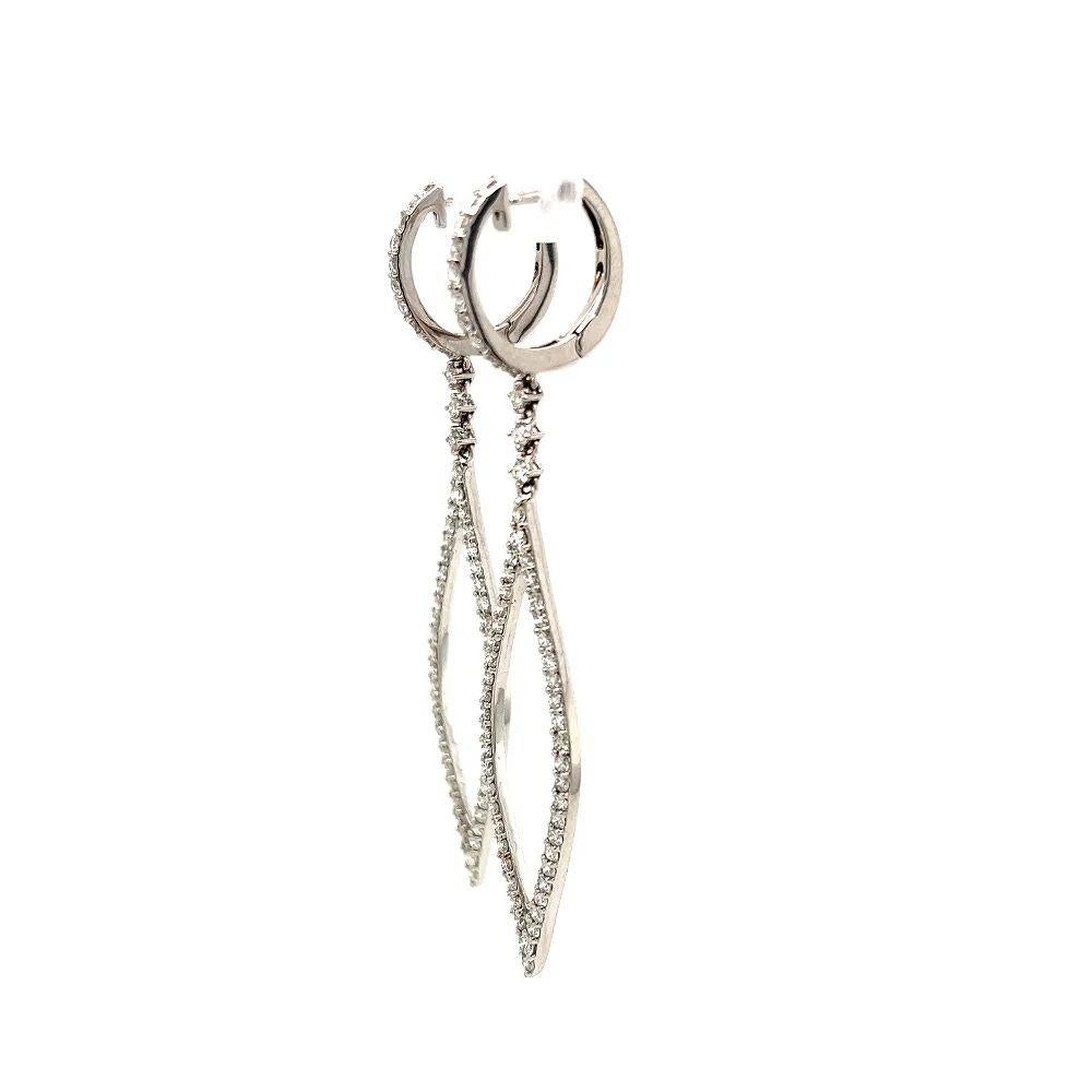 Women's Vintage Diamond Open Marquise Gold Hoop Drop Dangle Earrings For Sale