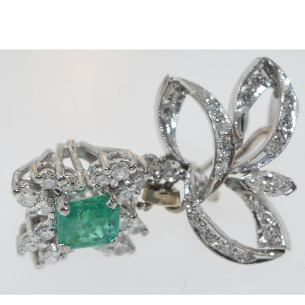 Vintage Diamond Palladium Drop Emerald Earrings In Good Condition In Miami, FL