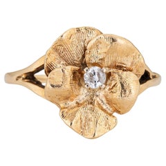 Vintage Diamond Pansy Ring Sz 4 Pinky 14k Yellow Gold Estate Fine Jewelry