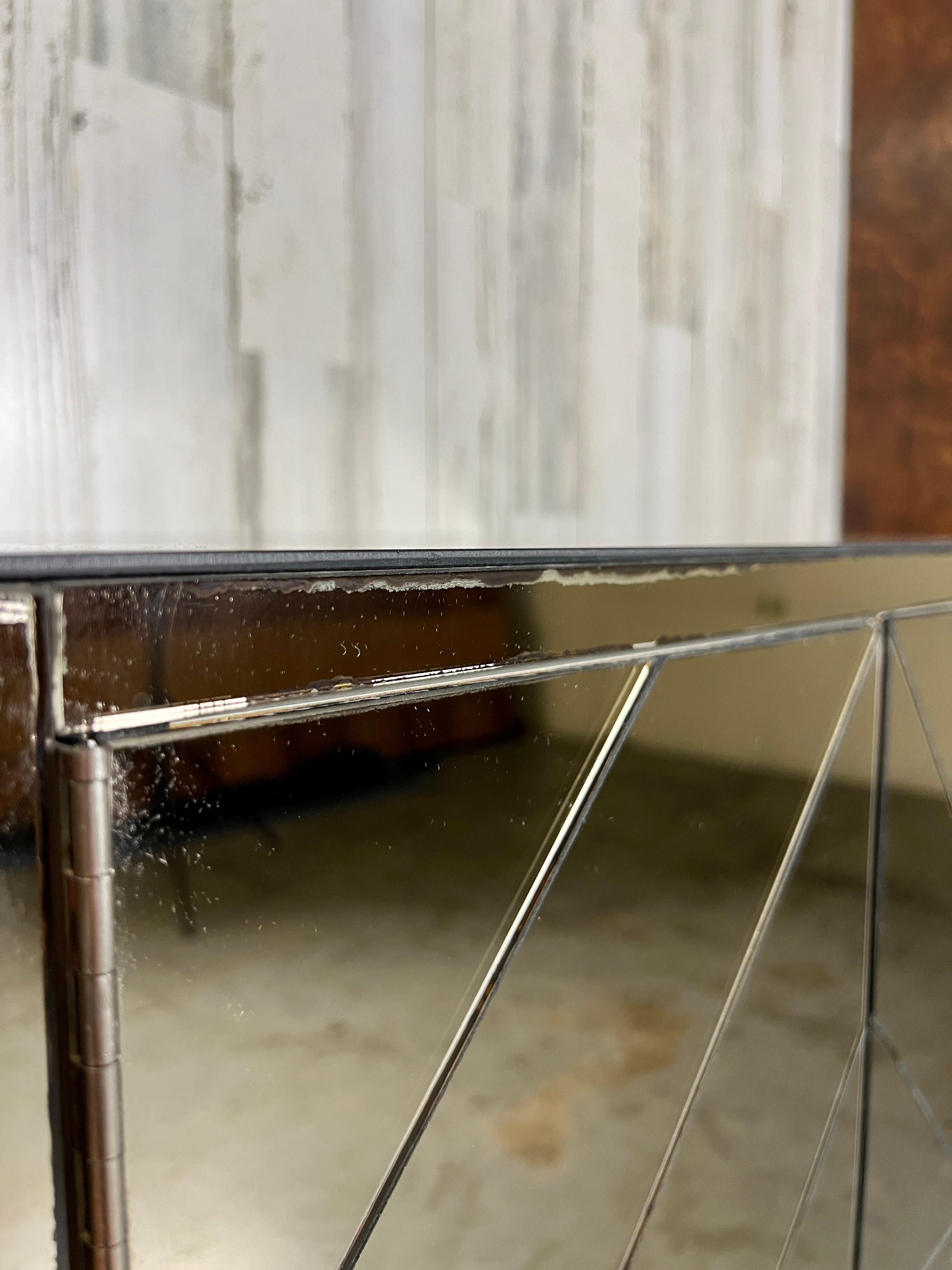 Vintage Diamond Pattern Bronze Mirrored Floating Night Stands For Sale