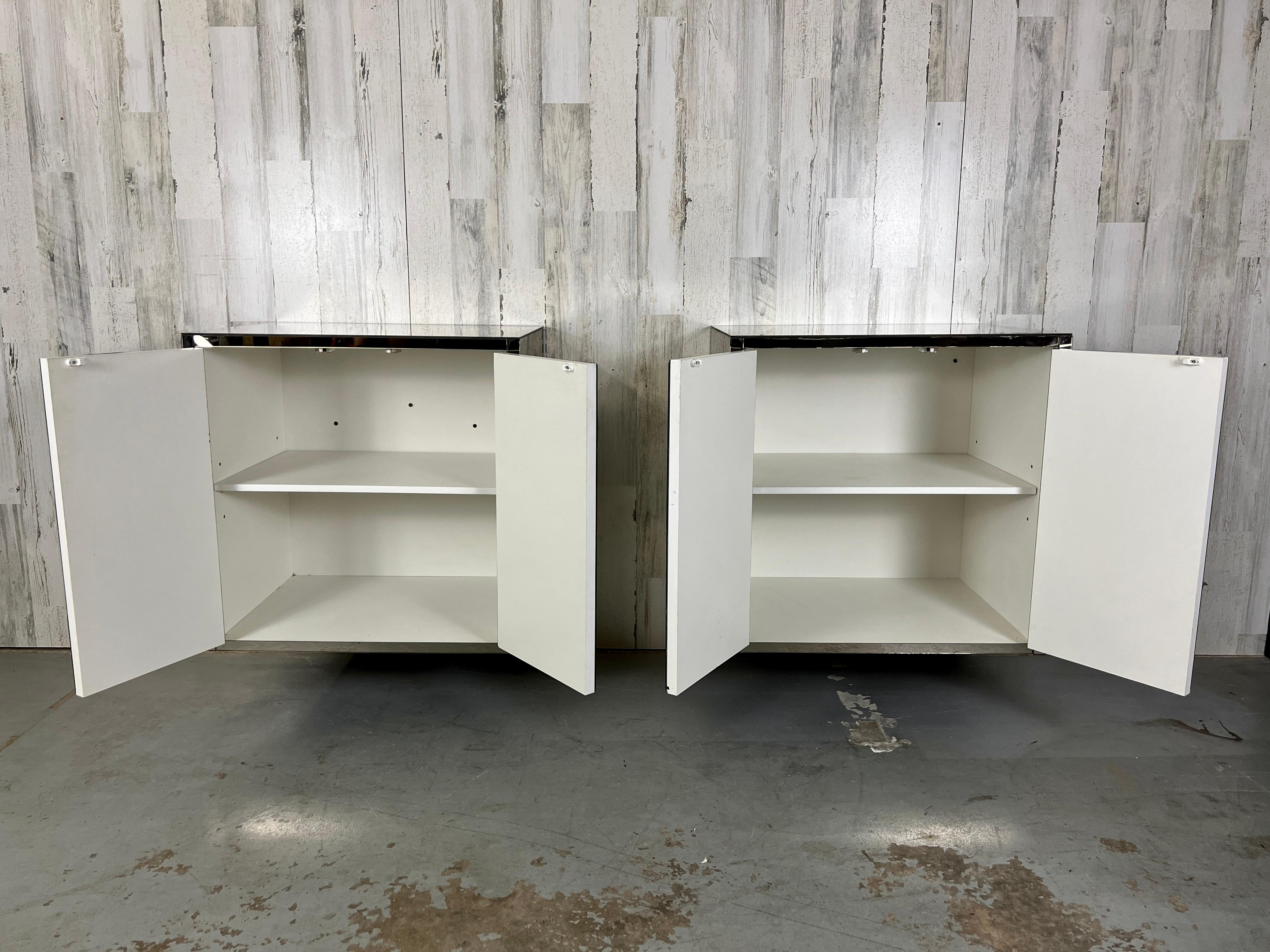 Vintage Diamond Pattern Bronze Mirrored Floating Night Stands For Sale